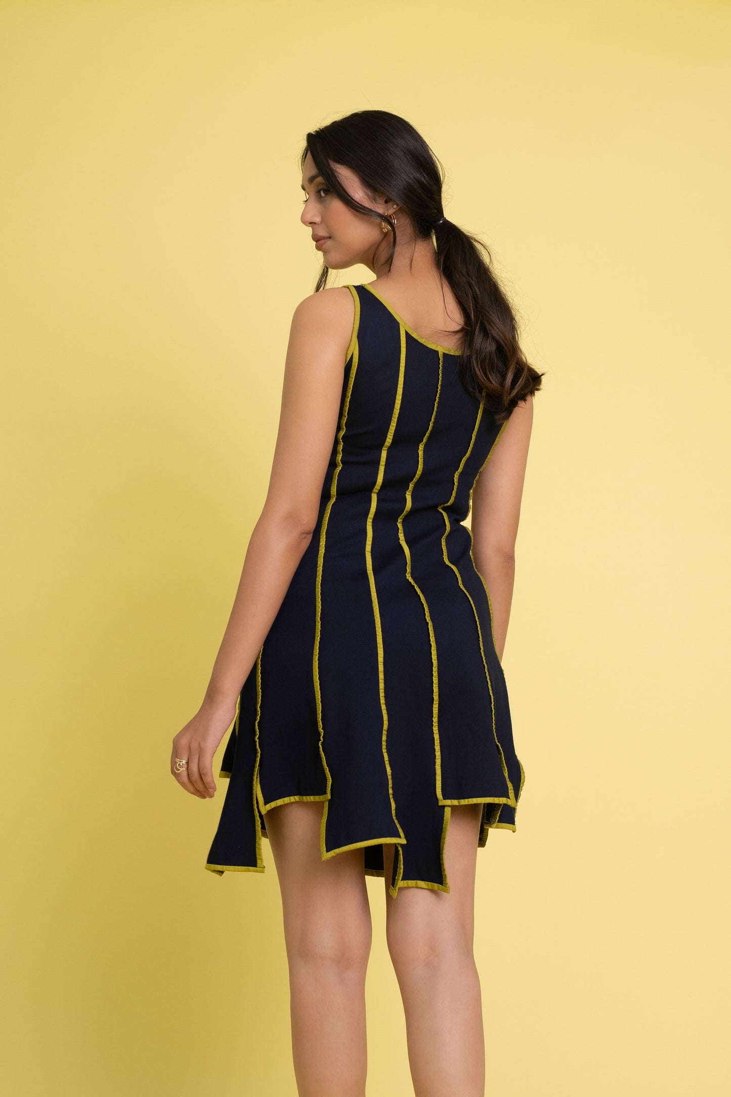 Lime Piping Panel Dress