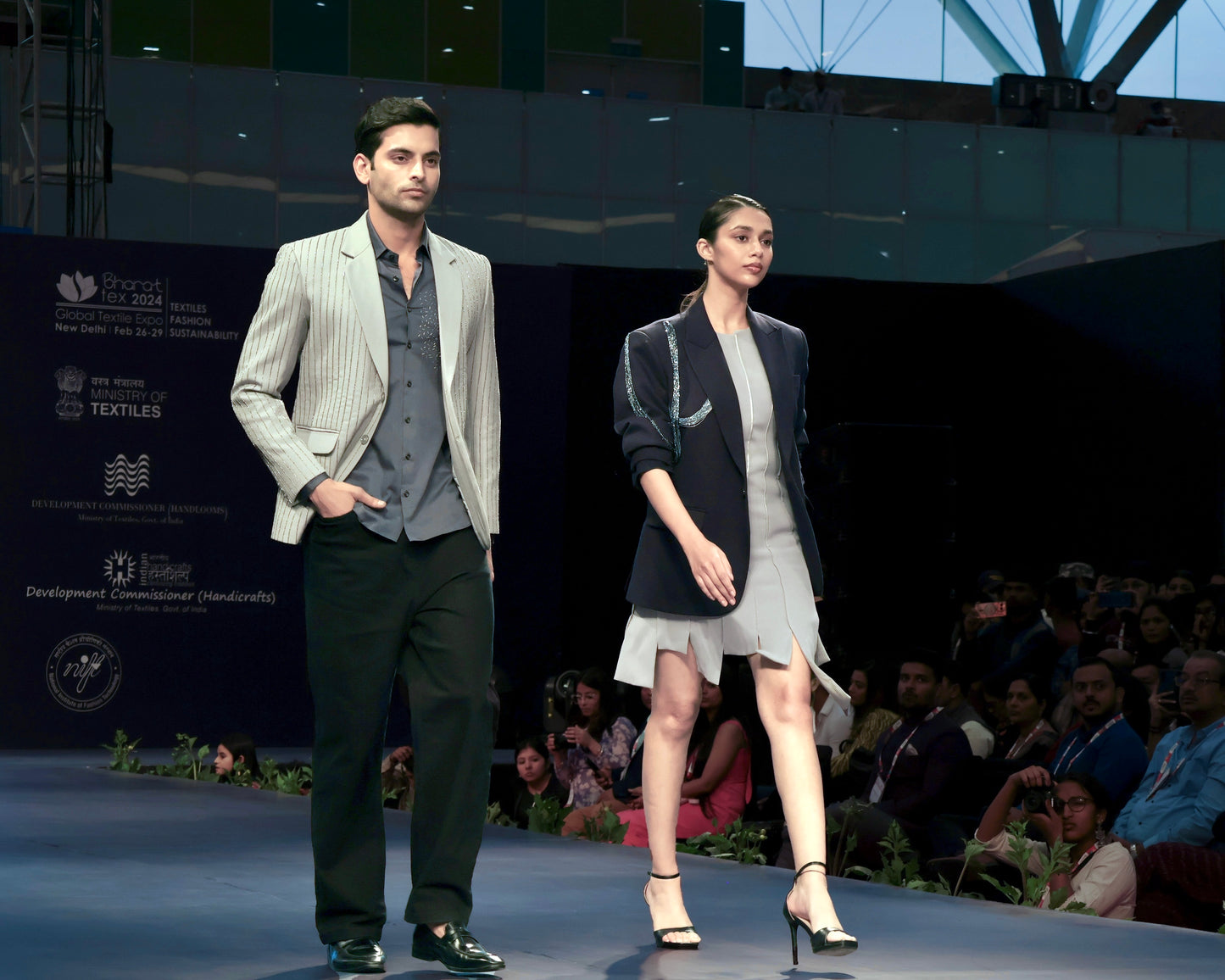 Grey Hand Embellished Linear Blazer
