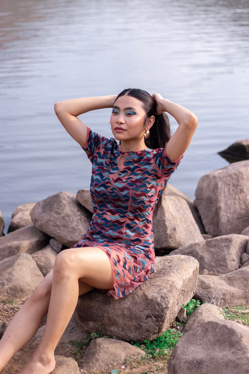 Tulle Wave Applique dress - Beach coverup
