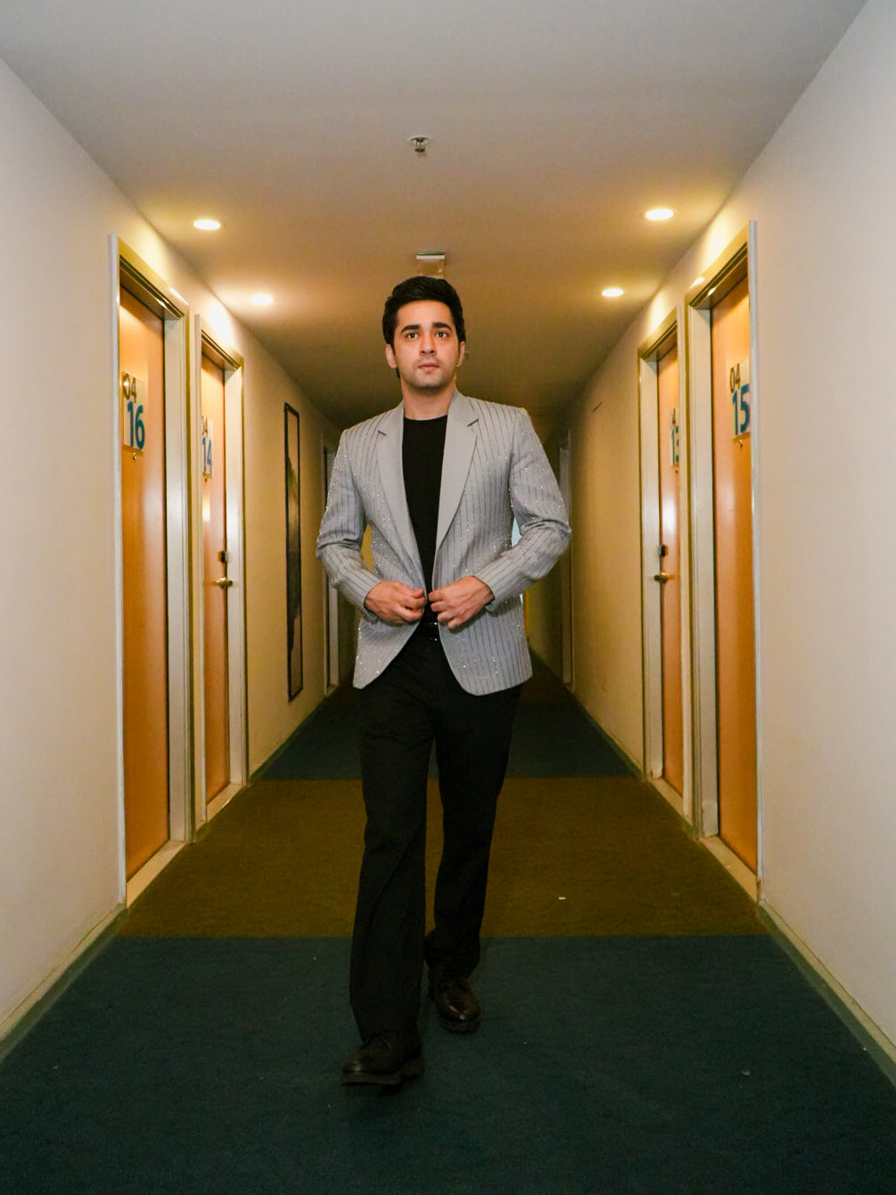 Grey Hand Embellished Linear Blazer