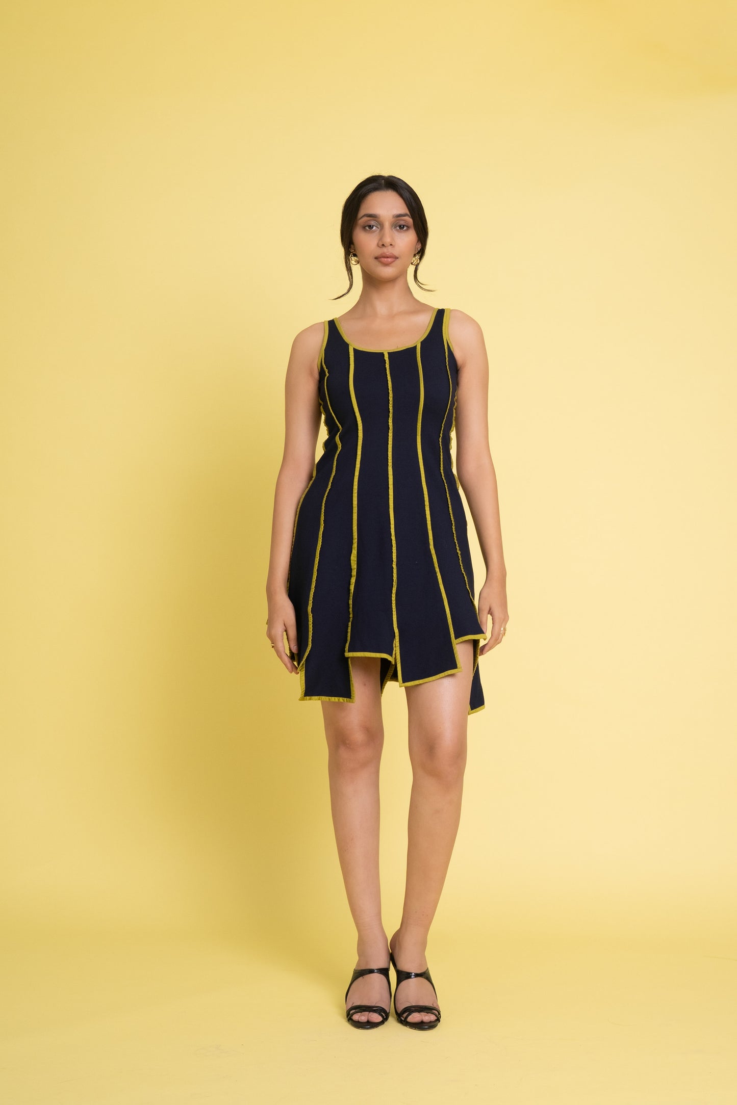 Lime Piping Panel Dress