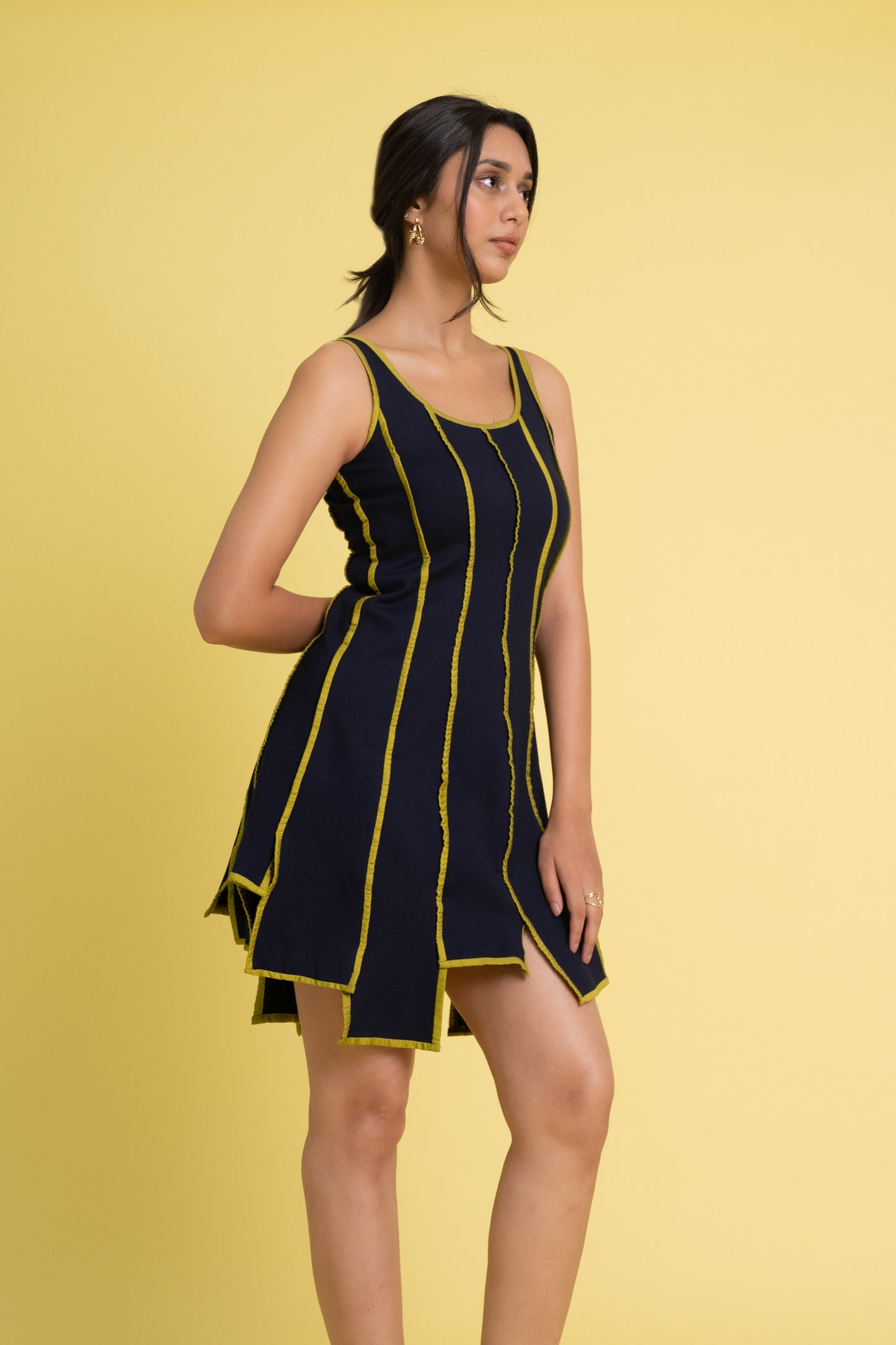 Lime Piping Panel Dress